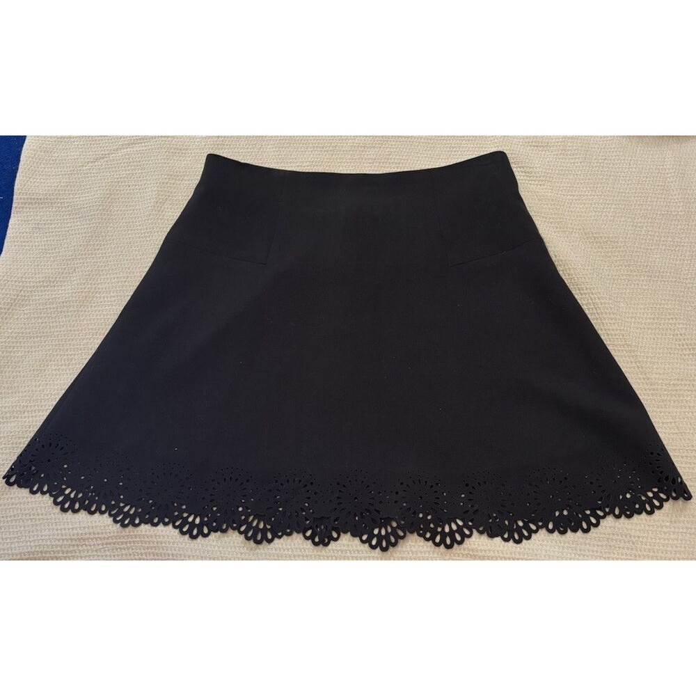 Ann Taylor Loft Petites Black Laser Cut Eyelet‎ Hem A-Line Skirt 12P Scallop